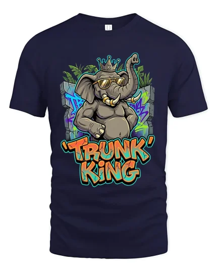Trunk King Elephant T Shirt Funny Urban Graffiti Art - navy t-shirt on white background
