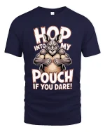 Hop Into My Pouch T Shirt Funny Kangaroo Graphic - navy t-shirt on white background