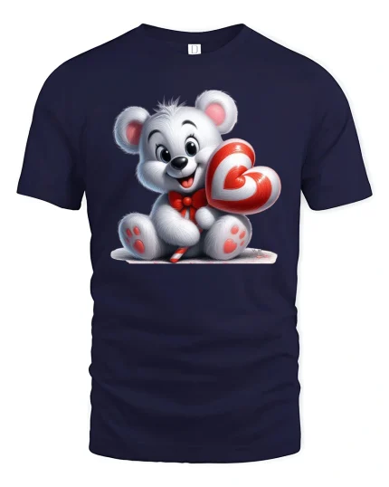 Cute Teddy Bear With Heart Lollipop T Shirt - navy t-shirt on white background