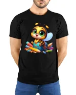Cute School Bee T Shirt Adorable Cartoon Student Art - model wearing black tee with hands behind back