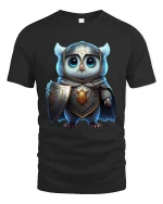 Cute Knight Owl Warrior Fantasy Graphic T Shirt - black t-shirt on white background