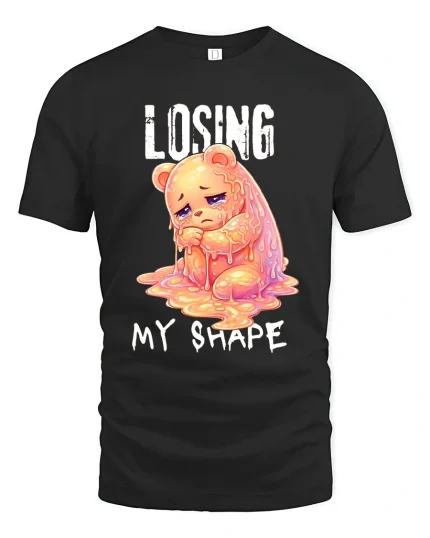 Losing My Shape Funny Melting Bear T Shirt Graphic Tee - black t-shirt on white background
