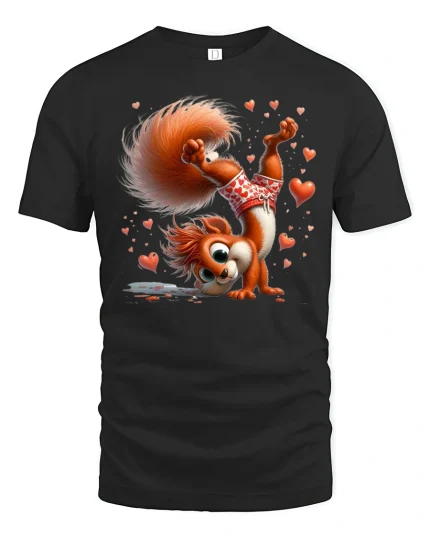 Cute Valentine Squirrel Hearts Graphic T Shirt - black t-shirt on white background