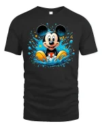 Retro Cartoon Mouse Splash Graphic T Shirt - black t-shirt on white background