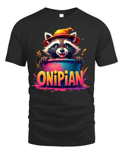 Onipian Raccoon Paint Splash Graphic T Shirt - black t-shirt on white background