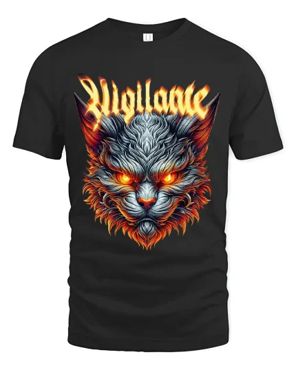 Rigilante Fiery Wolf Head Graphic T Shirt - black t-shirt on white background