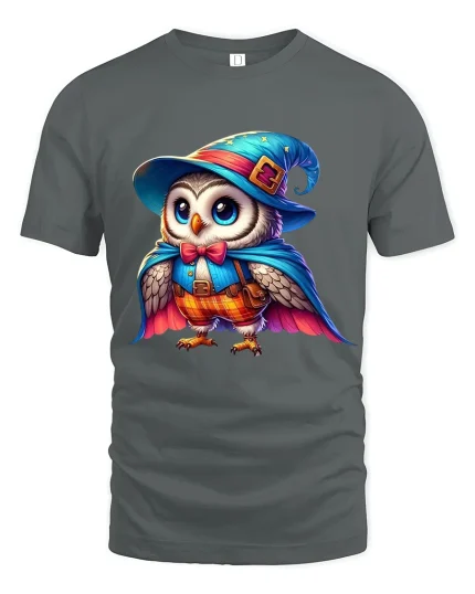 Cute Wizard Owl T Shirt Magical Fantasy Graphic Tee - gray t-shirt on white background