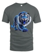 Blue Flame Tiger Roaring Graphic T Shirt - gray t-shirt on white background