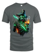 Ghost Pirate Skull Captain Graphic T Shirt - gray t-shirt on white background