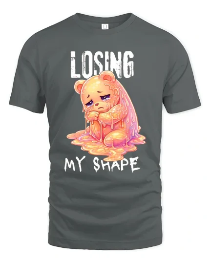 Losing My Shape Funny Melting Bear T Shirt Graphic Tee - gray t-shirt on white background