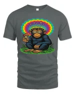 Psychedelic Monkey Mushroom Rainbow Graphic T Shirt - gray t-shirt on white background