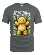 Stay Tru Whats Teddy Bear Money Graphic T Shirt - gray t-shirt on white background