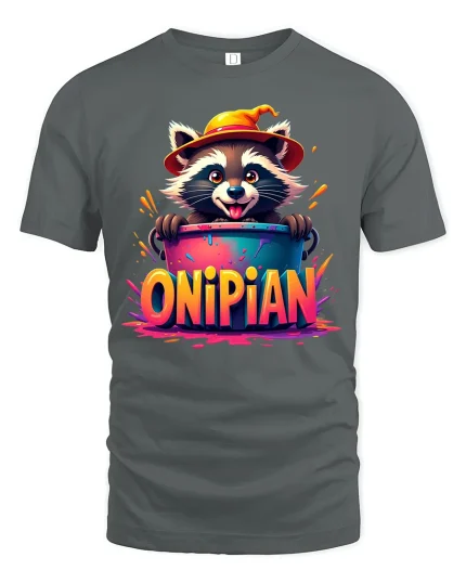 Onipian Raccoon Paint Splash Graphic T Shirt - gray t-shirt on white background