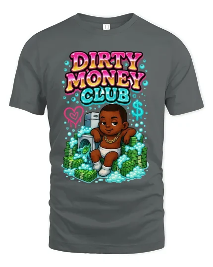 Dirty Money Club Streetwear Graphic T Shirt - gray t-shirt on white background