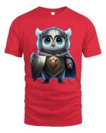 Cute Knight Owl Warrior Fantasy Graphic T Shirt - red t-shirt on white background