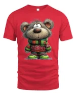 Cute Winter Teddy Bear Graphic T Shirt - red t-shirt on white background