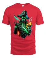 Ghost Pirate Skull Captain Graphic T Shirt - red t-shirt on white background