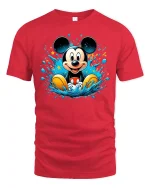 Retro Cartoon Mouse Splash Graphic T Shirt - red t-shirt on white background