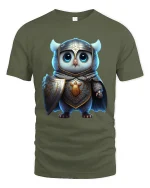 Cute Knight Owl Warrior Fantasy Graphic T Shirt - military green t-shirt on white background