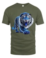 Blue Flame Tiger Roaring Graphic T Shirt - military green t-shirt on white background