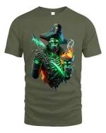 Ghost Pirate Skull Captain Graphic T Shirt - military green t-shirt on white background