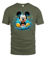 Retro Cartoon Mouse Splash Graphic T Shirt - military green t-shirt on white background