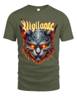 Rigilante Fiery Wolf Head Graphic T Shirt - military green t-shirt on white background