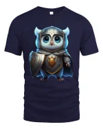 Cute Knight Owl Warrior Fantasy Graphic T Shirt - navy t-shirt on white background