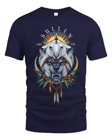 Sullien Wolf And Sheep Tribal Graphic T Shirt - navy t-shirt on white background