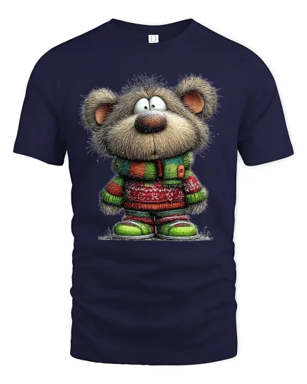 Cute Winter Teddy Bear Graphic T Shirt - navy t-shirt on white background
