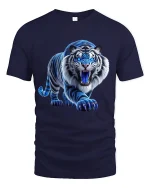 Blue Flame Tiger Roaring Graphic T Shirt - navy t-shirt on white background