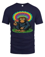 Psychedelic Monkey Mushroom Rainbow Graphic T Shirt - navy t-shirt on white background