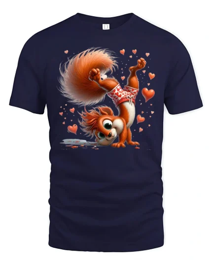 Cute Valentine Squirrel Hearts Graphic T Shirt - navy t-shirt on white background