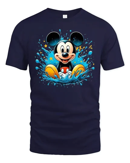 Retro Cartoon Mouse Splash Graphic T Shirt - navy t-shirt on white background