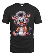 Cute Baby Zebra Cartoon Graphic T Shirt - black t-shirt on white background