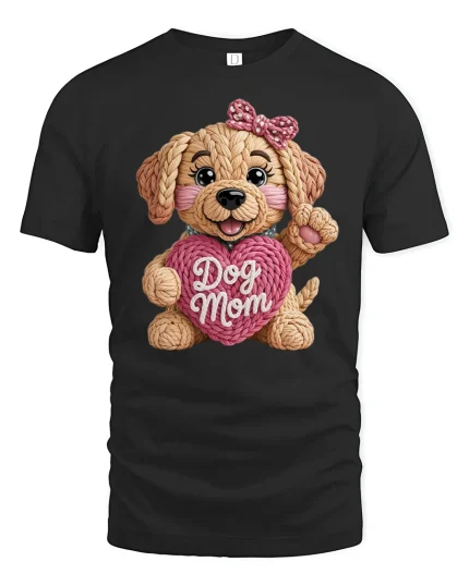 Cute Dog Mom Heart Graphic T Shirt - black t-shirt on white background