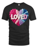 Colorful Loved Heart Graphic T Shirt - black t-shirt on white background