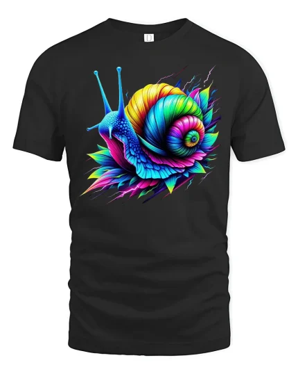 Colorful Neon Snail Art Graphic T Shirt - black t-shirt on white background