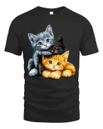Adorable Three Kittens Cuddle Graphic T Shirt - black t-shirt on white background