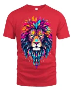 Colorful Tribal Lion Head Artistic Graphic T Shirt - red t-shirt on white background