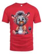 Cute Baby Zebra Cartoon Graphic T Shirt - red t-shirt on white background