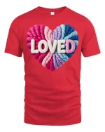 Colorful Loved Heart Graphic T Shirt - red t-shirt on white background