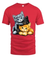 Adorable Three Kittens Cuddle Graphic T Shirt - red t-shirt on white background