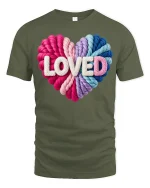 Colorful Loved Heart Graphic T Shirt - military green t-shirt on white background
