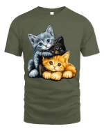 Adorable Three Kittens Cuddle Graphic T Shirt - military green t-shirt on white background