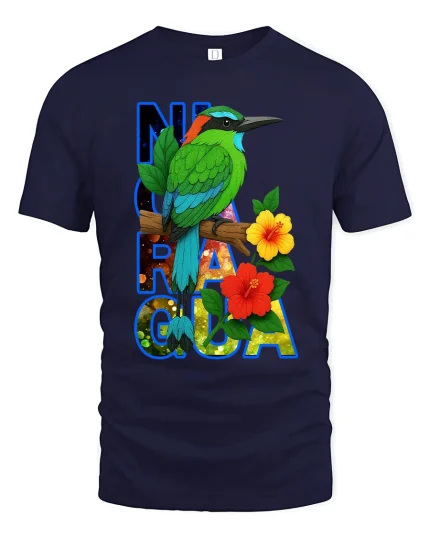 Nicaragua Tropical Bird Hibiscus Graphic T Shirt - navy t-shirt on white background