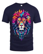 Colorful Tribal Lion Head Artistic Graphic T Shirt - navy t-shirt on white background