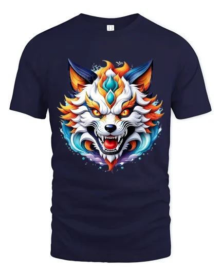 Fierce Elemental Wolf Head Fantasy Graphic T Shirt - navy t-shirt on white background