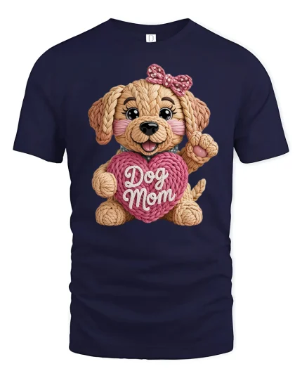 Cute Dog Mom Heart Graphic T Shirt - navy t-shirt on white background