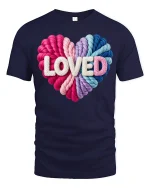 Colorful Loved Heart Graphic T Shirt - navy t-shirt on white background